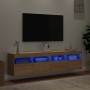 Mobili TV a Parete con Luci LED 2pz Rovere Sonoma 80x30x40 cm