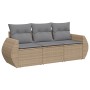 Set Divano da Giardino 3 pz con Cuscini Beige in Polyrattan