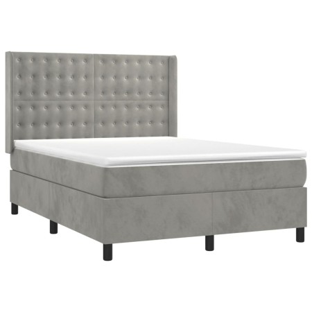 Letto a Molle Materasso e LED Grigio Chiaro 140x190 cm Velluto