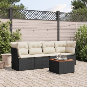 Set Divani da Giardino 5 pz con Cuscini in Polyrattan Nero