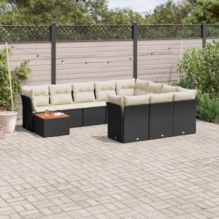 Set Divani da Giardino 11 pz con Cuscini in Polyrattan Nero