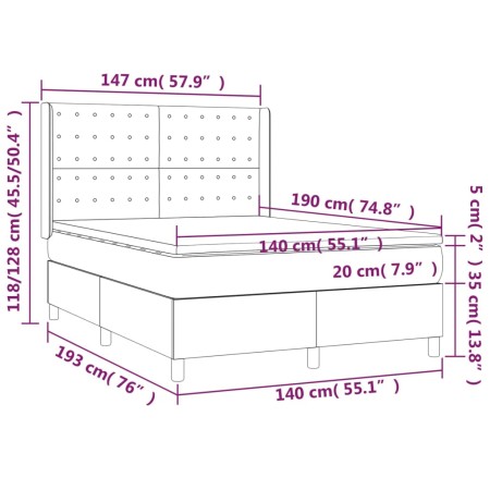 Letto a Molle Materasso e LED Grigio Chiaro 140x190 cm Velluto