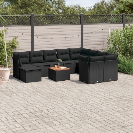 Set Divani da Giardino 11 pz con Cuscini in Polyrattan Nero