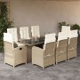 Set da Pranzo da Giardino 9 pz con Cuscini Beige in Polyrattan