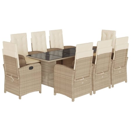 Set da Pranzo da Giardino 9 pz con Cuscini Beige in Polyrattan