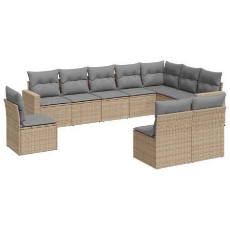 Set Divano da Giardino 10 pz con Cuscini Beige in Polyrattan