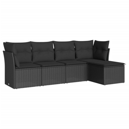 Set Divani da Giardino 5 pz con Cuscini in Polyrattan Nero