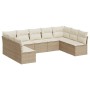 Set Divano da Giardino 9 pz con Cuscini Beige in Polyrattan