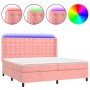 Letto a Molle con Materasso e LED Rosa 200x200 cm in Velluto