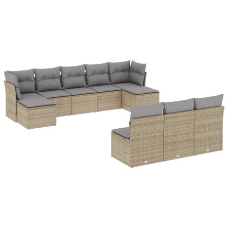 Set Divano da Giardino 10 pz con Cuscini Beige in Polyrattan