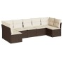 Set Divani da Giardino 7 pz con Cuscini Marrone in Polyrattan