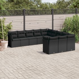 Set Divani da Giardino 11 pz con Cuscini in Polyrattan Nero