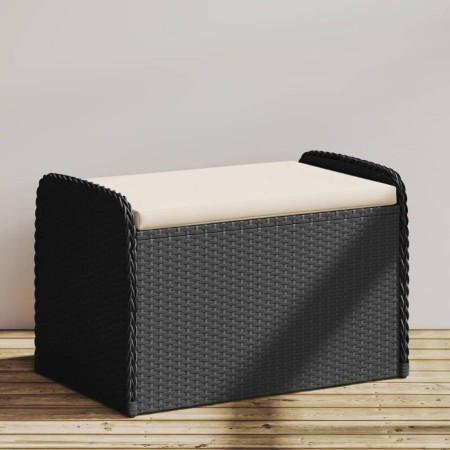 Cassapanca con Cuscino Nera 80x51x52 cm in Polyrattan