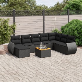 Set Divani da Giardino 9 pz con Cuscini Nero in Polyrattan