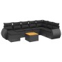 Set Divani da Giardino 9 pz con Cuscini Nero in Polyrattan