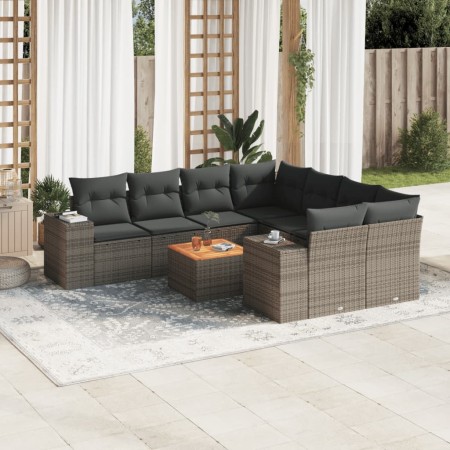 Set Divano da Giardino 9 pz con Cuscini Grigio in Polyrattan