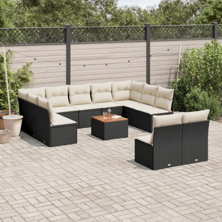 Set Divani da Giardino 12 pz con Cuscini Nero in Polyrattan