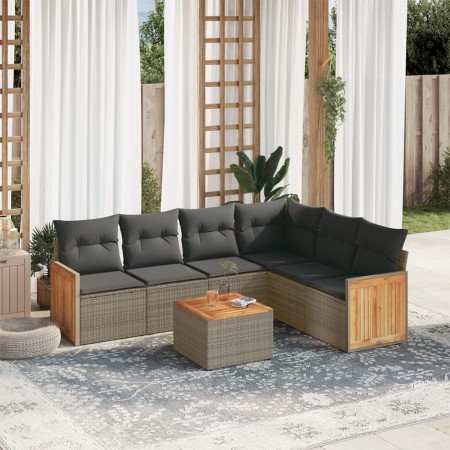 Set Divani da Giardino 7 pz con Cuscini Grigio in Polyrattan