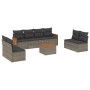 Set Divano da Giardino 9 pz con Cuscini Grigio in Polyrattan