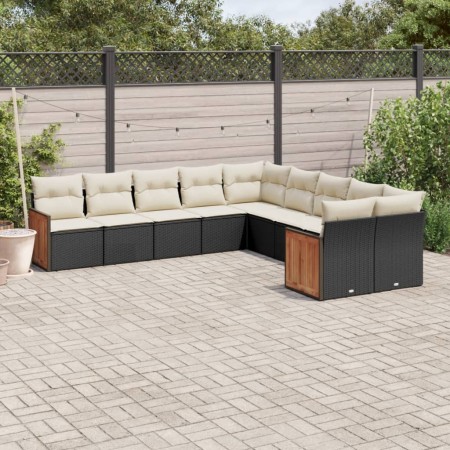 Set Divani da Giardino 10pz con Cuscini in Polyrattan Nero