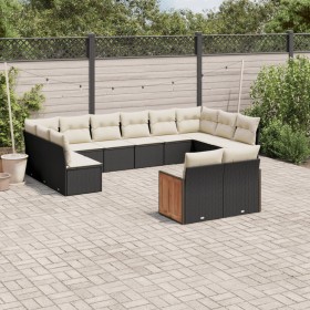 Set Divani da Giardino 12 pz con Cuscini Nero in Polyrattan