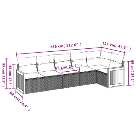 Set Divano da Giardino 6 pz con Cuscini Grigio in Polyrattan