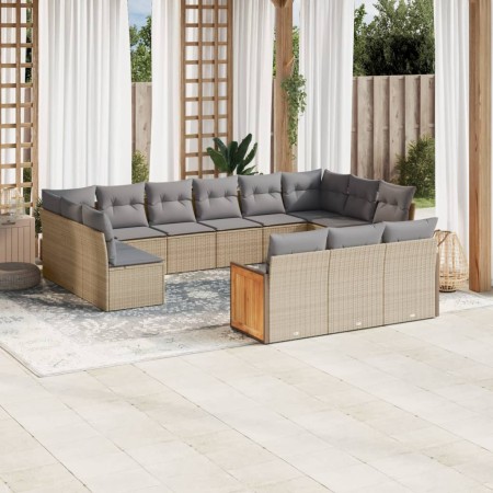 Set Divano da Giardino 13 pz con Cuscini Beige in Polyrattan