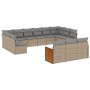 Set Divano da Giardino 13 pz con Cuscini Beige in Polyrattan