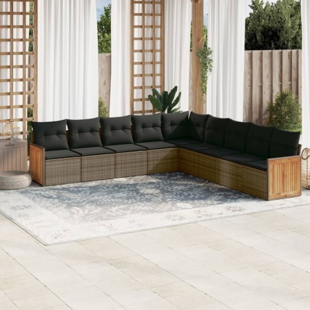 Set Divano da Giardino 9 pz con Cuscini Grigio in Polyrattan