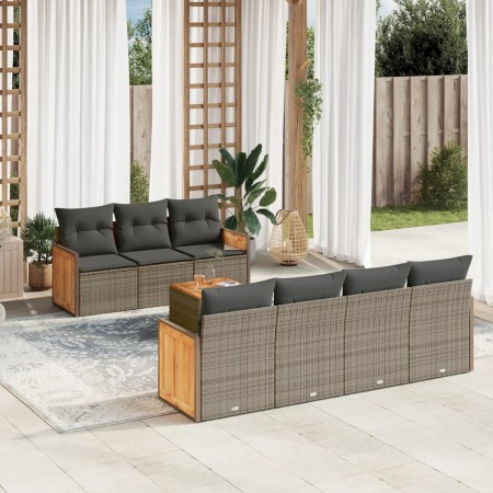 Set Divano da Giardino 8 pz con Cuscini Grigio in Polyrattan