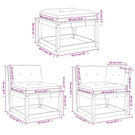 Set Divani da Giardino 4pz con Cuscini Legno Impregnato di Pino