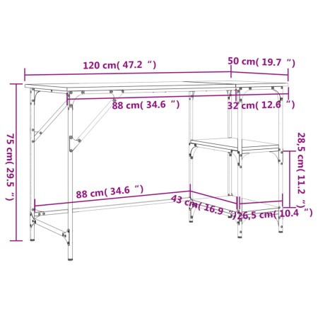 Scrivania Nera 120x50x75 cm in Metallo e Legno Multistrato