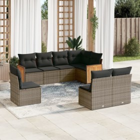 Set Divano da Giardino 8 pz con Cuscini Grigio in Polyrattan