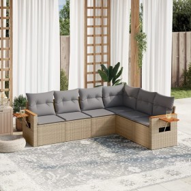 Set Divano da Giardino 6 pz con Cuscini Beige in Polyrattan