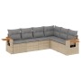 Set Divano da Giardino 6 pz con Cuscini Beige in Polyrattan
