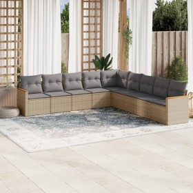 Set Divano da Giardino 9 pz con Cuscini Beige in Polyrattan