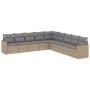 Set Divano da Giardino 9 pz con Cuscini Beige in Polyrattan