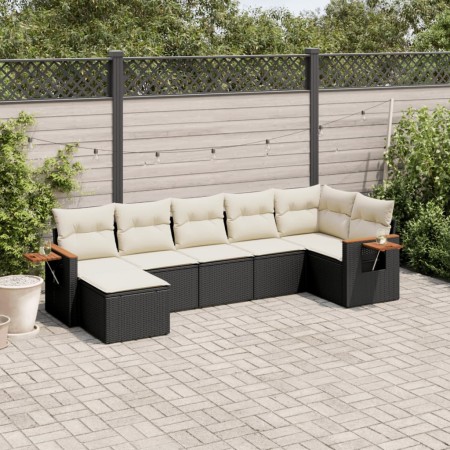 Set Divani da Giardino con Cuscini 7pz Nero Polyrattan