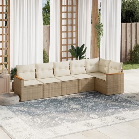 Set Divano da Giardino 6 pz con Cuscini Beige in Polyrattan