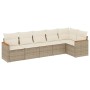 Set Divano da Giardino 6 pz con Cuscini Beige in Polyrattan