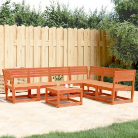 Set Divani da Giardino 6 pz Marrone Cera Legno Massello Pino