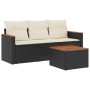 Set Divani da Giardino 4 pz con Cuscini Nero in Polyrattan