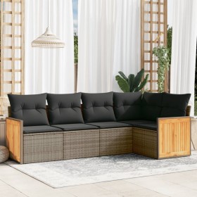 Set Divano da Giardino 5 pz con Cuscini Grigio in Polyrattan