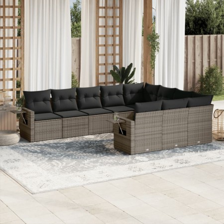 Set Divano da Giardino 10 pz con Cuscini Grigio in Polyrattan