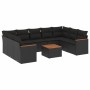 Set Divani da Giardino 10pz con Cuscini in Polyrattan Nero