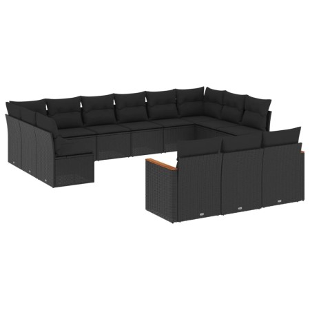 Set Divani da Giardino 13pz con Cuscini Nero in Polyrattan