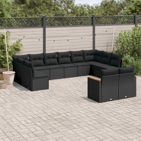 Set Divani da Giardino 12 pz con Cuscini Nero in Polyrattan