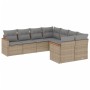 Set Divano da Giardino 8 pz con Cuscini Beige in Polyrattan