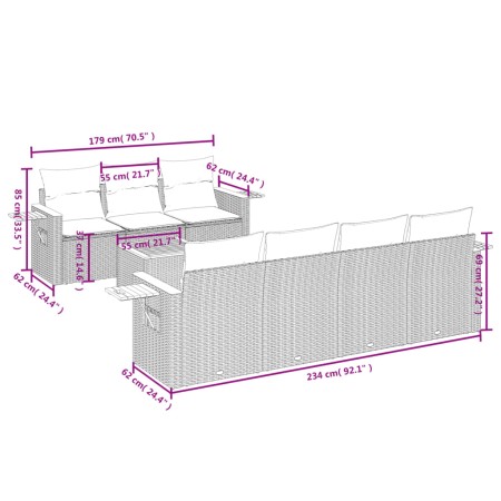 Set Divani da Giardino con Cuscini 8 pz Nero in Polyrattan