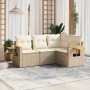 Set Divano da Giardino 4 pz con Cuscini Beige in Polyrattan